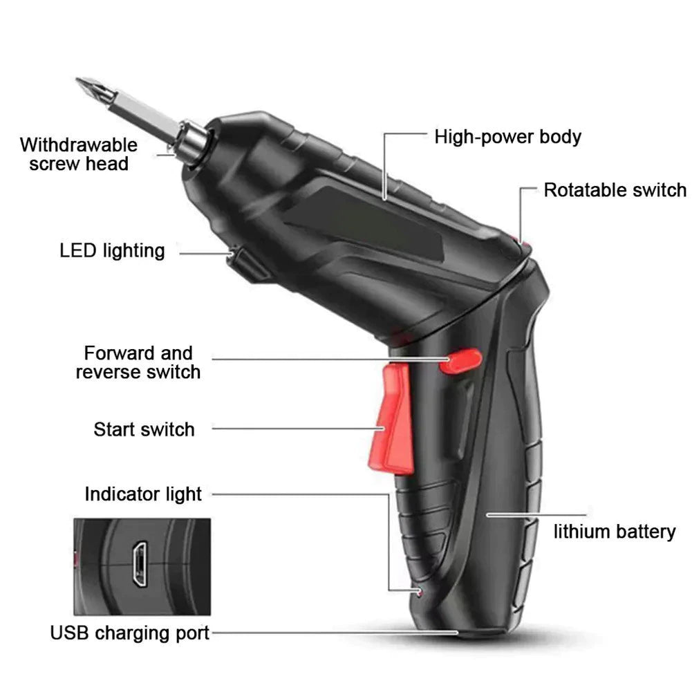 Destornillador Eléctrico Inalámbrico USB con Kit de Herramientas